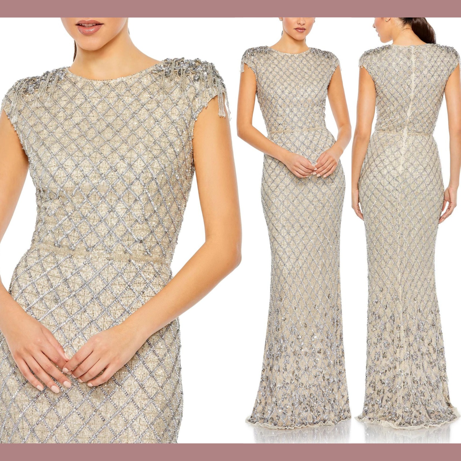 Nwt $798 Mac Duggal [ 14 ] 5642 Embellished Crystal Cap Sleeve Column Gown J1617